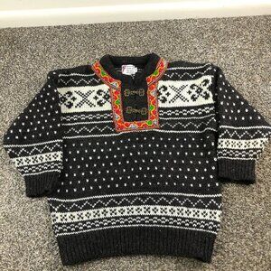 Vintage Fair Isle Sweater Wool Specially Made Norway Pewter Clasp Nordic
